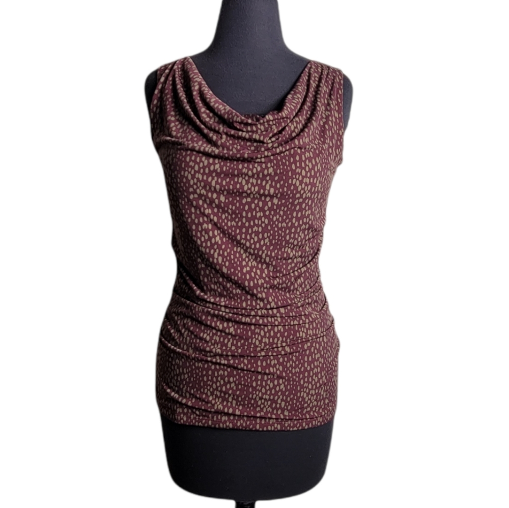 Banana Republic sleeveless drape neck top size small burgundy tan ruched blouse